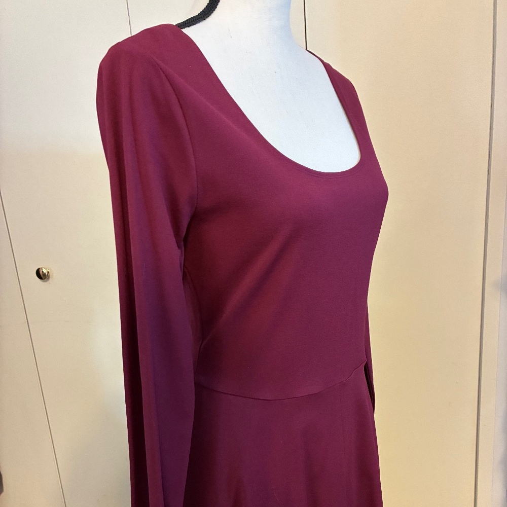Alfani Burgundy Fit and Flare Dress, Sccop Neck Dress, Long Sleeves,  Medium - Picture 2 of 10
